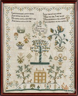 Silk on linen Adam & Eve sampler, dated 1820