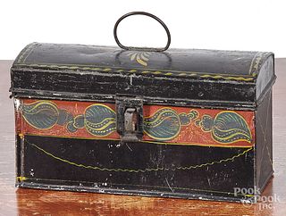 Two black dome lid boxes, 19th c.
