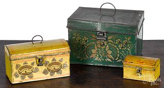 Two yellow toleware dome lid boxes, 19th c.