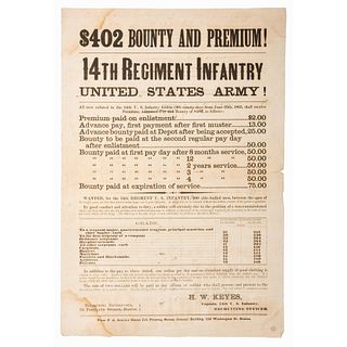US Army 14th Infantry Regiment Civil War Recruitment Broadside, With Ink Corrections