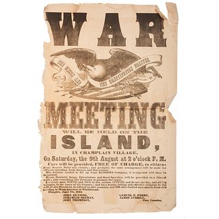 Civil War Illustrated Broadside, War Meeting, Champlain Village, New York