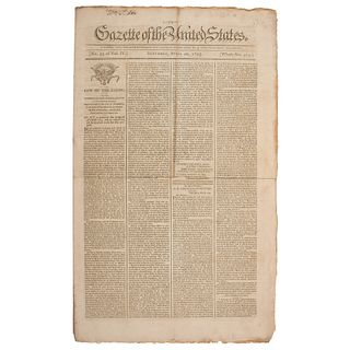 First Newspaper Printing of the Patent Act of 1793 in Gazette of the United States
