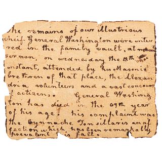 George Washington's Death Described in Hand-Written Note