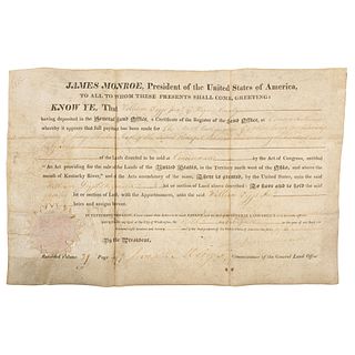 James Monroe Presidential Signed Land Grant, 1820