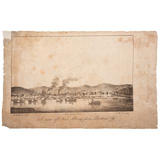 Samyn, Cincinnati, Exceptionally Rare Lithograph, A View of New Albany from Portland Ky