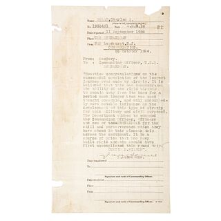 Airship ZR-1 USS Shenandoah Crew Member Commendation from Secretary of Navy, October 1924, Signed by Lt. Commander Zachary Lansdowne