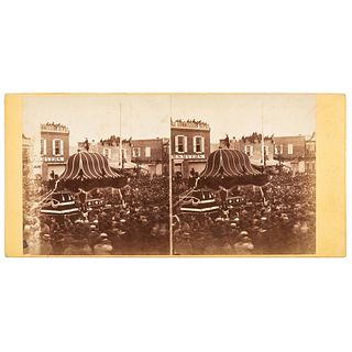 Rare Lincoln Funeral Stereoview Showing the Procession on Broad Street in Philadelphia, by Ridgway Glover