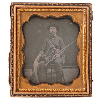 Sixth Plate Daguerreotype of Identified Armed Hunter with his Dog
