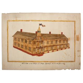 Original Architectural Watercolor of the Cheyenne and Arapahoe Agency Mission