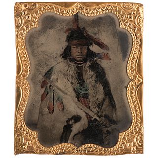 Sixth Plate Tintype of Chief Crooked Hand, a Pawnee Warrior 
