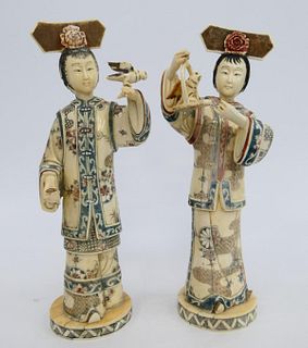 PAIR OF CARVED BONE CHINESE FIGURES