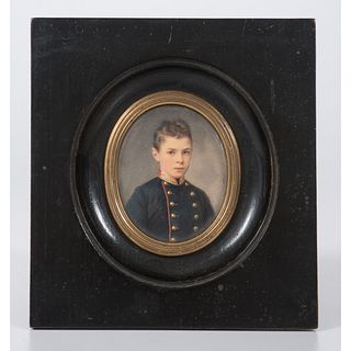 A Portrait Miniature on Ivory of a Young Boy