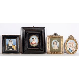 A Group of Portrait Miniatures on Ivory