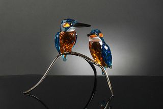Boxed Swarovski Crystal Kingfishers, Turquoise