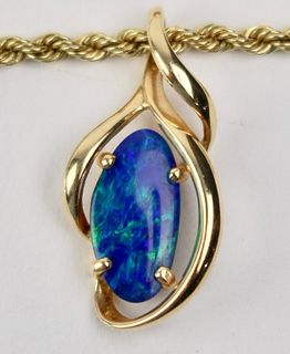 14K Rope Necklace with Opal Pendant