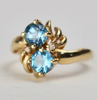 14K Gold Swiss Blue Topaz Ring