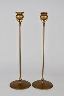 Pair Tiffany Dore Bronze Candlesticks #1213