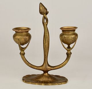 Tiffany Studios Double Gilt Bronze Candleholder