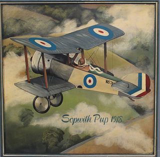 WWI British Fighter Biplane Oil Painting