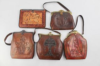 Arts and Crafts Tooled Leather Purses (5)
