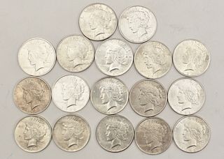 17 US Silver Dollars, Peace, Mixed Dated