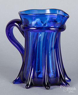 Pillar molded cobalt glass pitcher