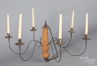 Painted wood and tin candle chandelier