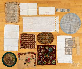 Needlework panels, together with pillow shams, et