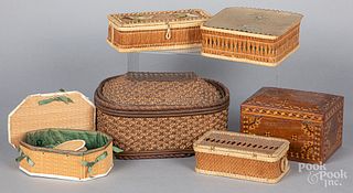 Five Shaker baskets, together with a dresser box