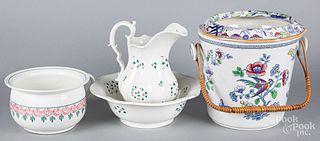 Pearlware pitcher and basin, etc.