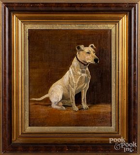 English oil on canvas portrait of a terrier