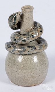 Stoneware snake bottle, probably midwestern