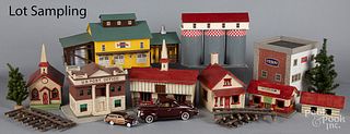 Large group of wood train layout buildings
