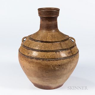 Olive Green-glazed Stoneware Jar
