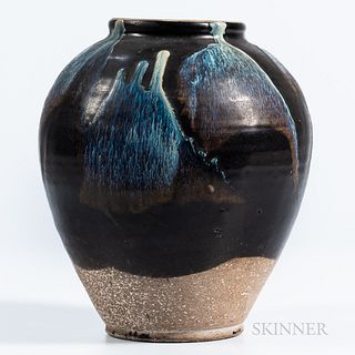 Blue-splashed Brown-glazed Stoneware Jar