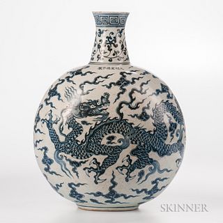 Large Blue and White Moon Flask Vase