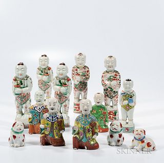 Thirteen Enameled Porcelain Figurines and Animals