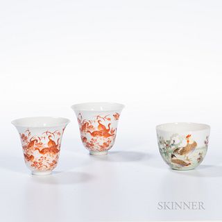 Three Enameled Porcelain Cups