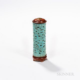 Turquoise Blue and Faux Bois Reticulated Cricket Cage and Cover
