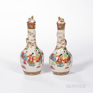 Pair of Rose Medallion Covered Bottle Vases