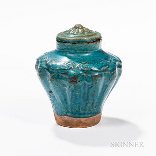 Turquoise Blue-glazed Pottery Jar and Cover