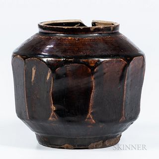 Brown-glazed Polygonal Honey Jar