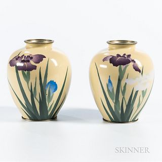 Pair of Yellow Cloisonné Vases