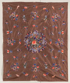 Embroidered Chestnut Silk Coverlet