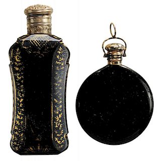 Two Black Hyalith Glass Perfume