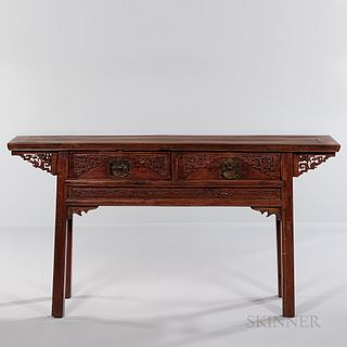 Recessed-leg Carved Hardwood Table