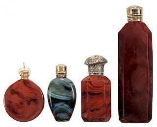 Four Small Lithyalin Perfume Bottles