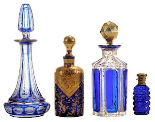 Four Cobalt Perfume Bottles