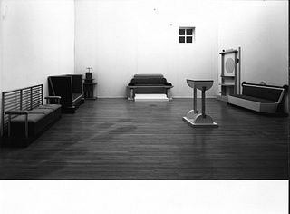 Aldo Ballo (1928-1994)  - Quattro divani stile Biedermeir di Ettore Sottsass, PAC Milano, 1982