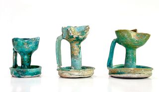 Lot of 3 Ancient Islamic Persian Kashan Ceramic Oil Lamps c.13th century AD. 